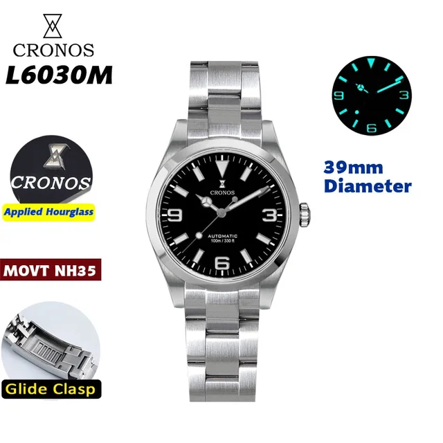 Cronos Watch Store Cronos 39mm NH35 Explore Dive Watch L6030 克诺时-L6030-NH35机芯-黑色 kol saati