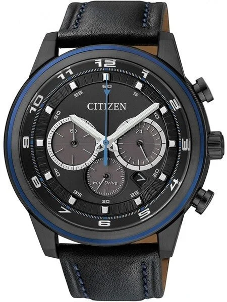 Citizen Eco-drive Chronograph Watch with Black Ion Plated Case #CA4036-03E 44 mm kol saati