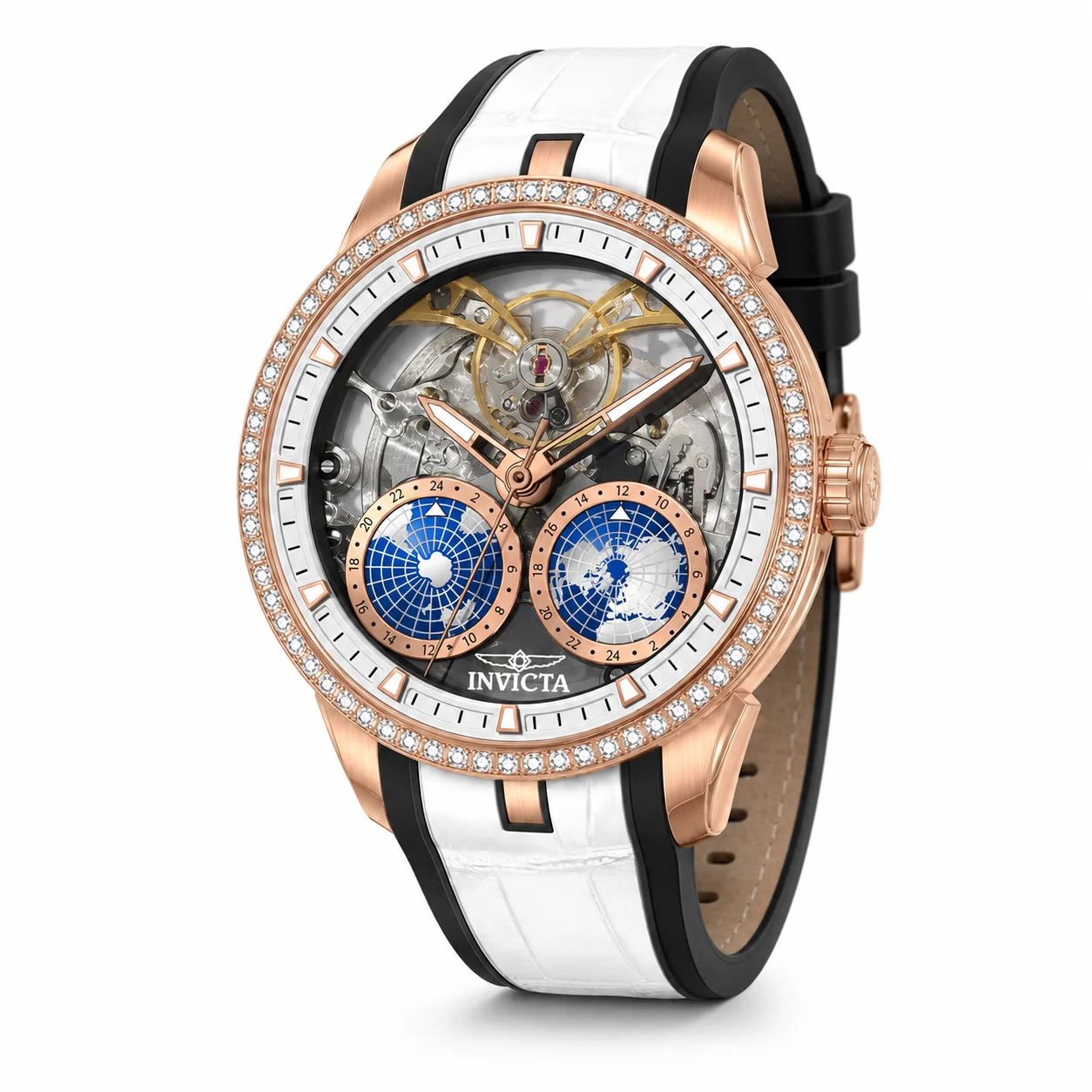 Invicta Objet D Art Diamond Automatic Watch - 45.5mm, White with Interchangeable Strap (70190) 45.5 mm kol saati