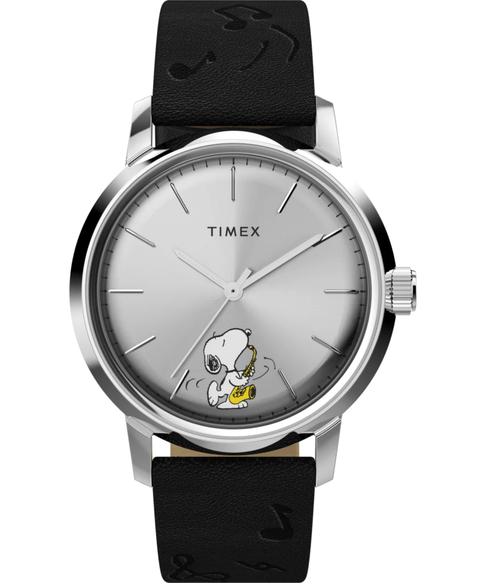 Timex Peanuts® x Marlin® Automatic Saxophonist 40mm Leather Strap Watch TW2W68800 40 mm kol saati