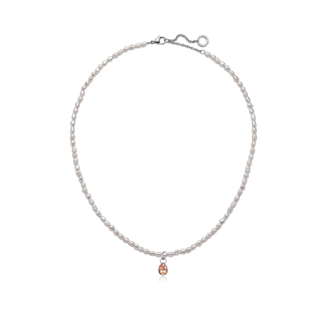 Default Set Peach Stone Charm und Halskette Silber PH-JE-1374 kol saati