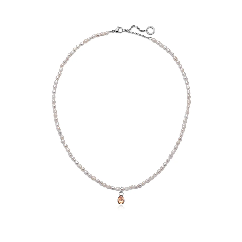 Default Set Peach Stone Charm und Halskette Silber PH-JE-1374 kol saati
