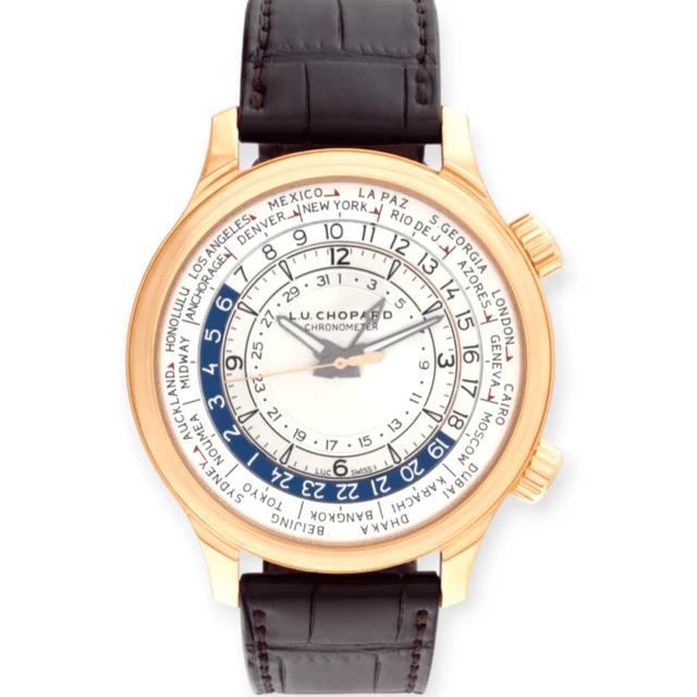 Chopard LUC Time Traveller One Rose Gold 42mm Silv Pre-Owned Chopard LUC Time Traveller On
