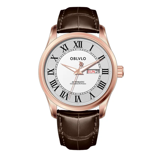 OBLVLO Leather Strap ,Brown Dial GC-SIM GC Series,41mm,Brown Leather Strap ,Brown Dial GC-