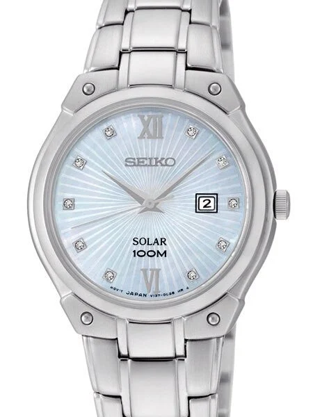 Seiko Solar Dress Watch with Blue Dial and Diamond Hour Markers #SUT213 30 mm kol saati