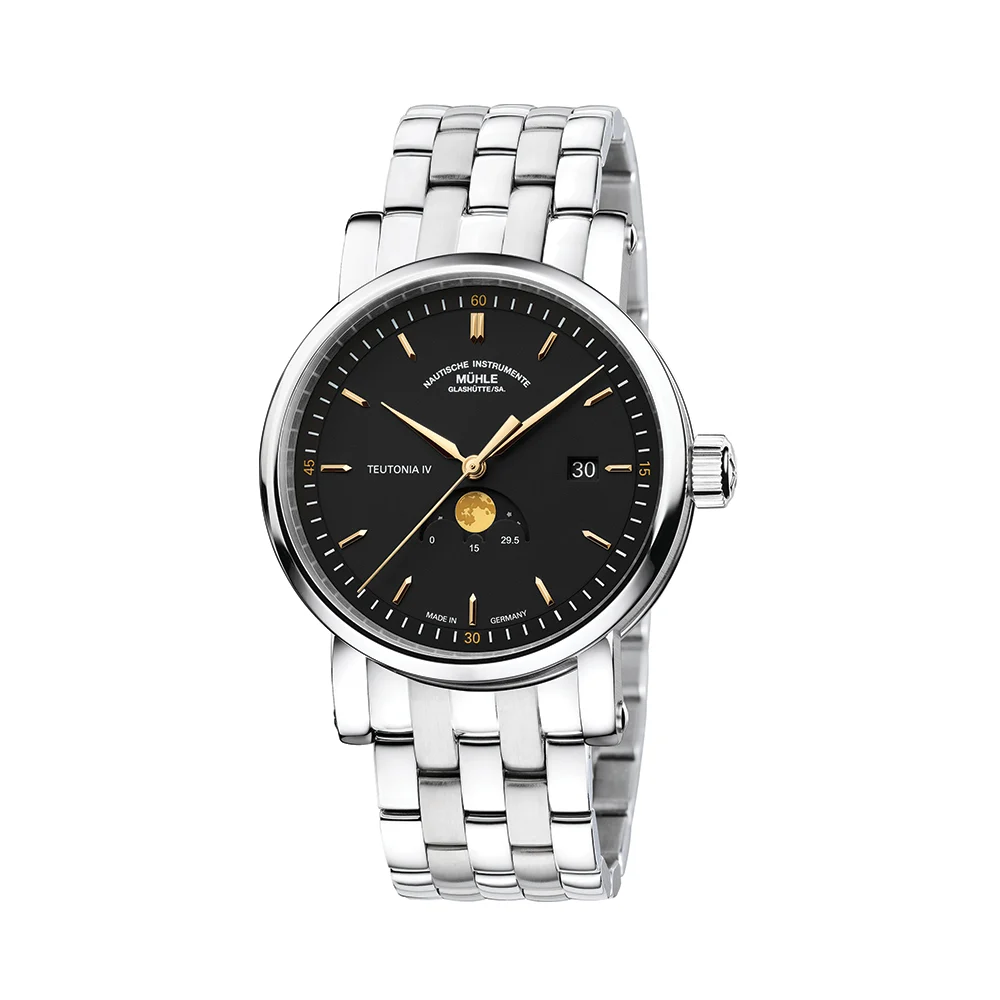 Muhle Glashutte Teutonia IV Moonphase 41mm - Black on Bracelet M1-44-03-MB 41 mm kol saati