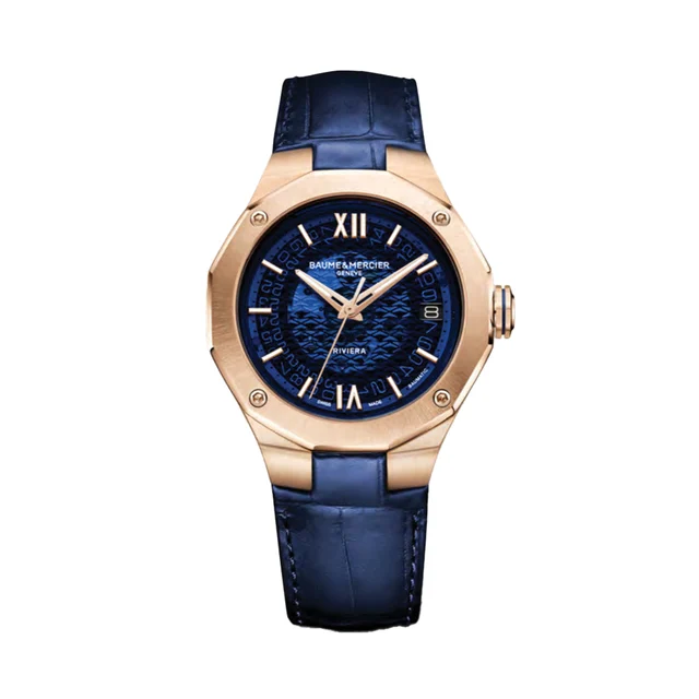 Baume Et Mercier Riviera 10815 Automatic Date 39mm - Blue on Leather Strap M0A10815 kol sa