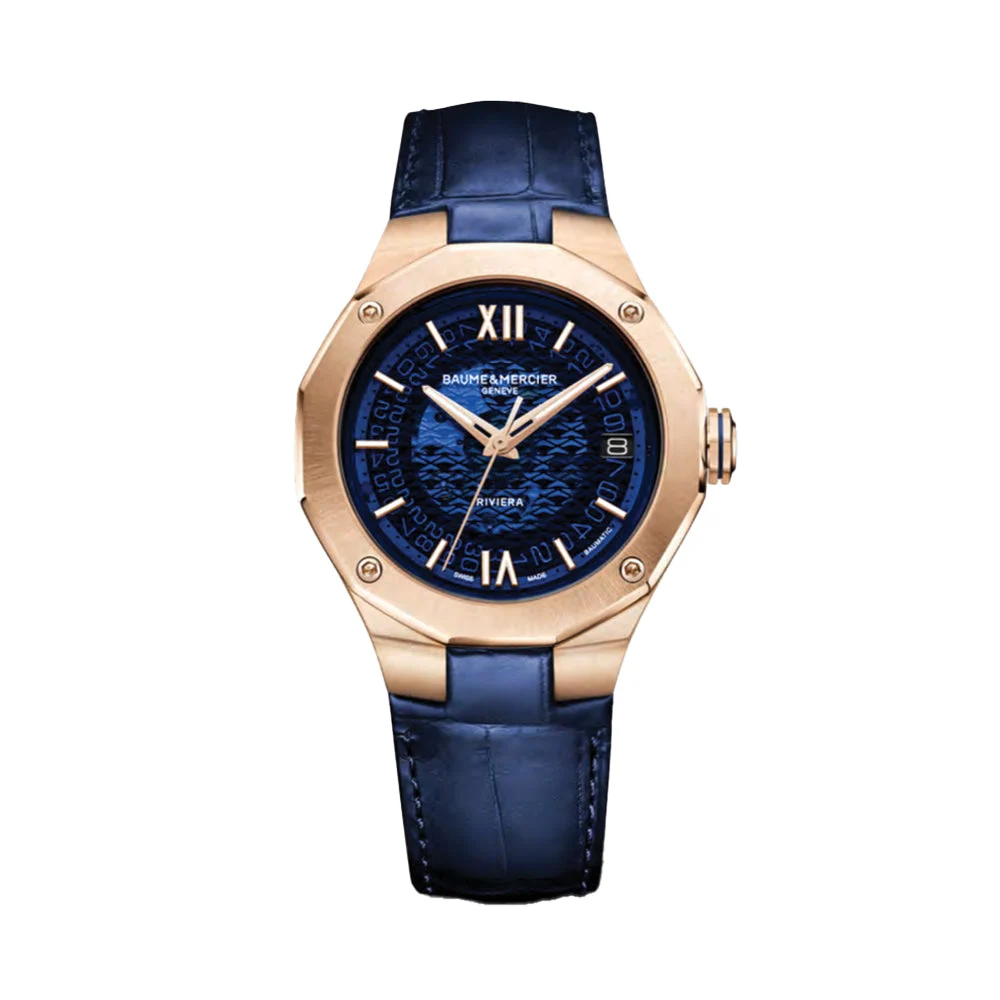 Baume Et Mercier Riviera 10815 Automatic Date 39mm - Blue on Leather Strap M0A10815 39 mm kol saati