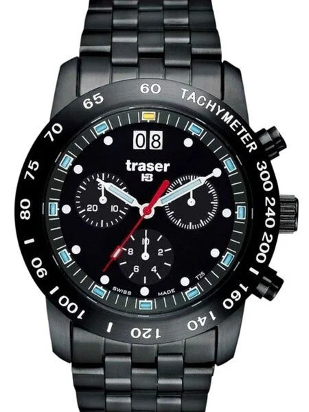 Traser Big Date, Chronograph Watch with Black PVD Case T4004.357.37.01 kol saati