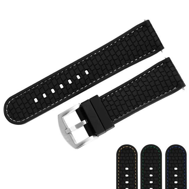 BERNY Silicone Tire texture Stitched Watch Strap SC24-BKTPWT-CSS kol saati