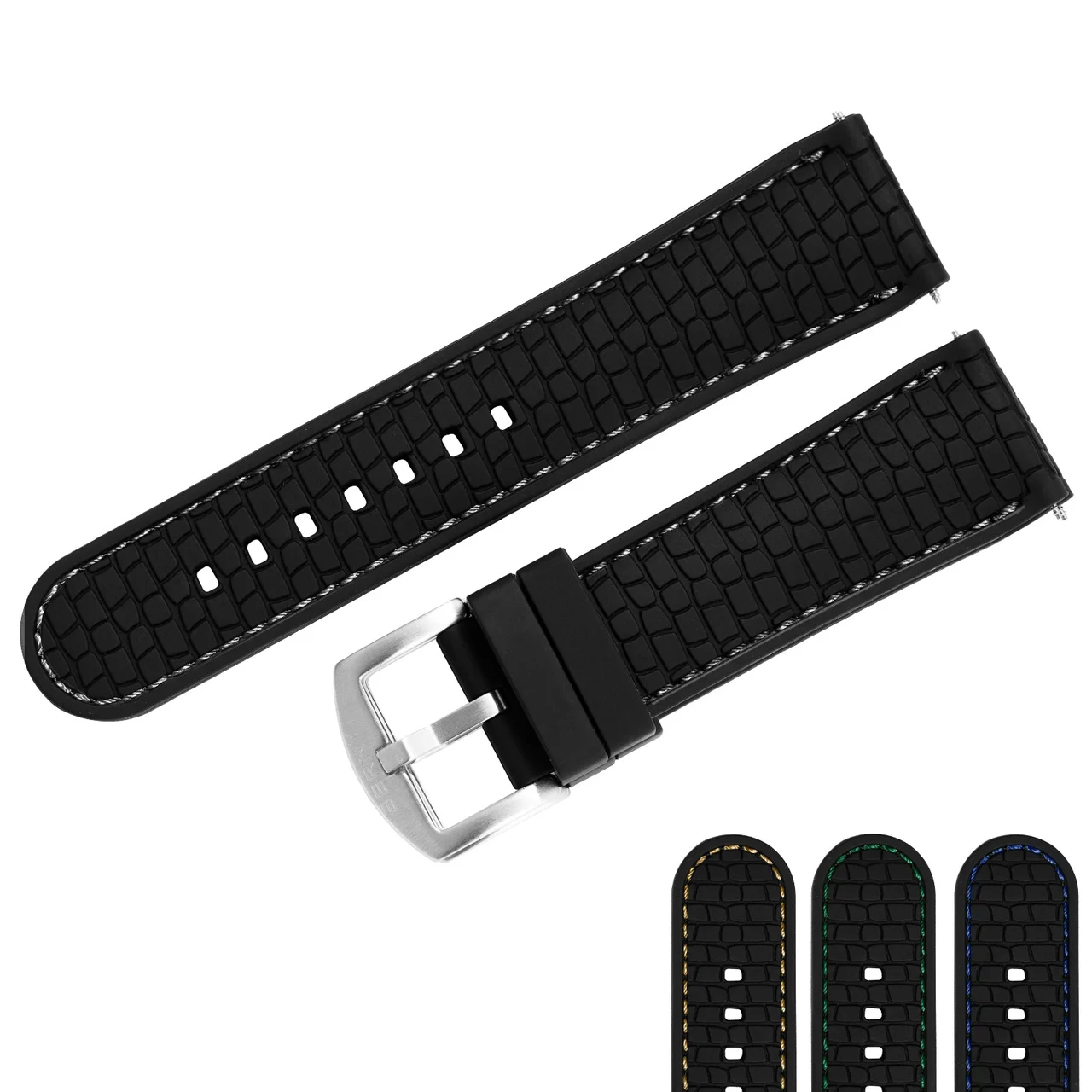 BERNY Silicone Tire texture Stitched Watch Strap SC24-BKTPWT-CSS kol saati