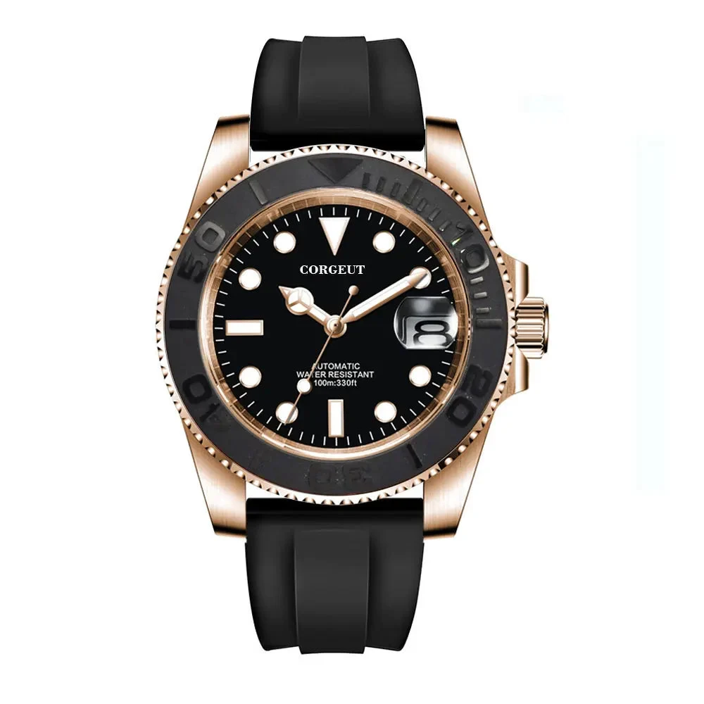 Tandorio Watches Gold Yacht Watch Corgeut CG3002 sapphire NH35 Miyota 8215 Brushed Ceremic Bezel 40mm 10Bar 14:10#nologo No.4;5:57000035#MIYOTA 8215 Movement 40 mm kol saati
