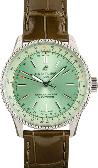 Breitling Navitimer Automatic 35 Steel on Green Leather Strap A17395361L1P1 kol saati