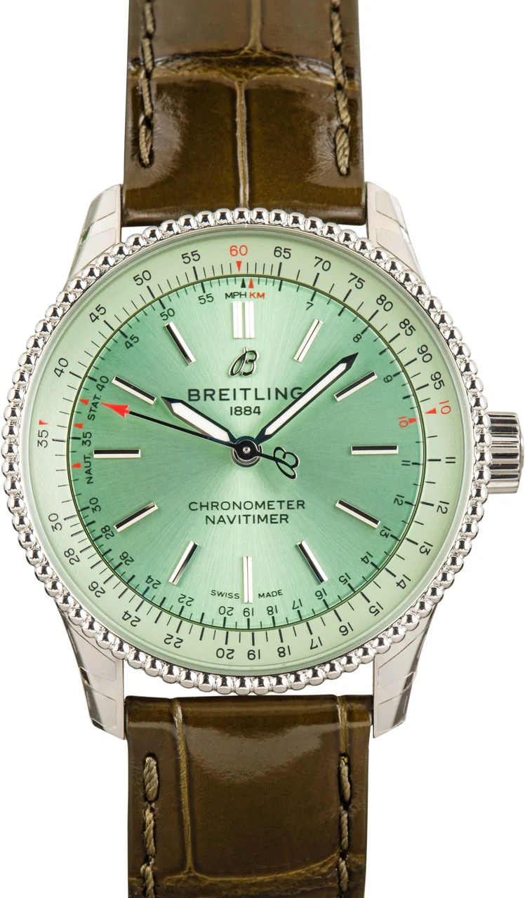 Breitling Navitimer Automatic 35 Steel on Green Leather Strap A17395361L1P1 35 mm kol saati