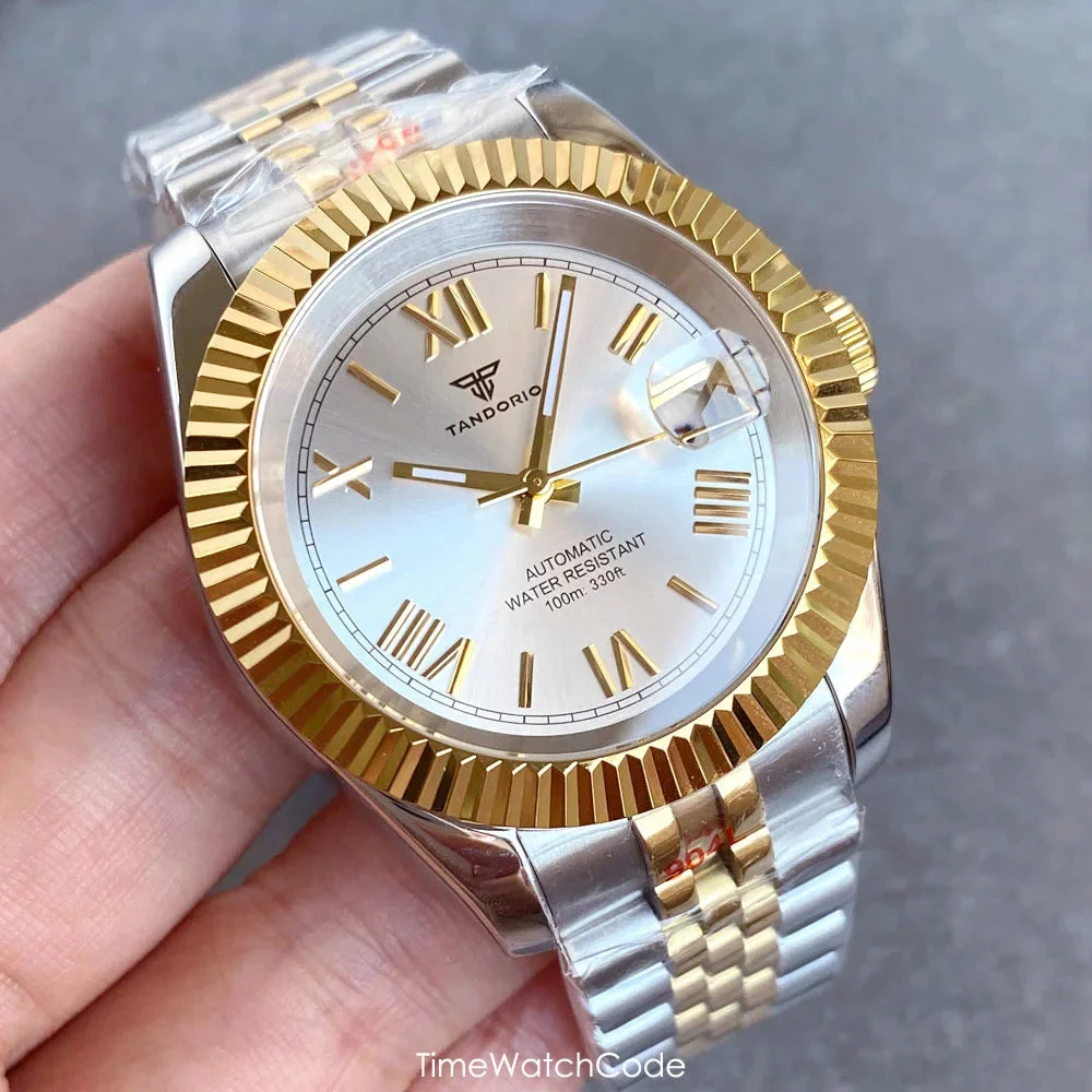 Tandorio Watches Tandorio Datejust Watch TD146 NH35A Roman Dial Fluted Bezel Sapphire 36/39mm 14:200005100#gray-Tandorio;5:56964930#36mm steel back 39 mm kol saati