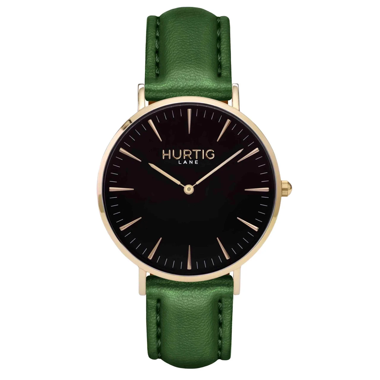 Hurtig Lane Vegan Watches Mykonos CACTUS Leather Watch Gold, Black & Green 40 mm kol saati