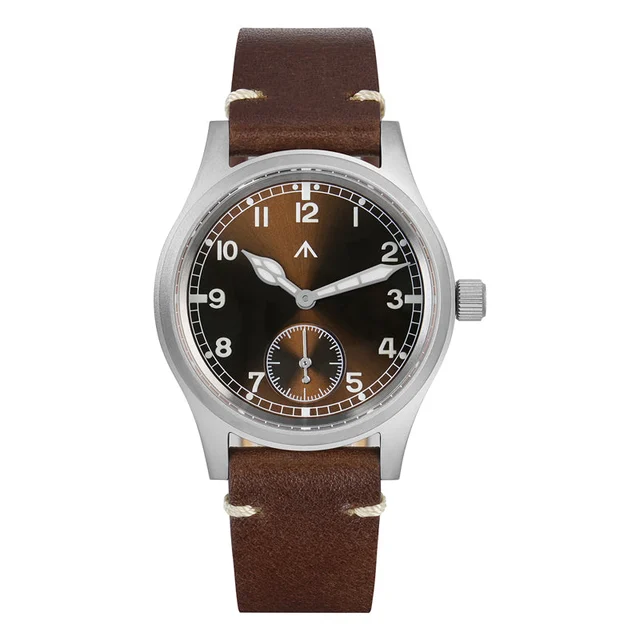 MILITADO Brown 36mm D12 Sapphire Crystal Field Watch militado-D12- 棕色盘- 黑尼龙 kol saati