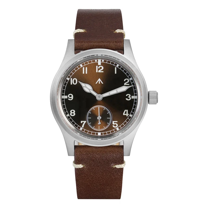 MILITADO Brown 36mm D12 Sapphire Crystal Field Watch militado-D12- 棕色盘- 黑尼龙 36 mm kol saati