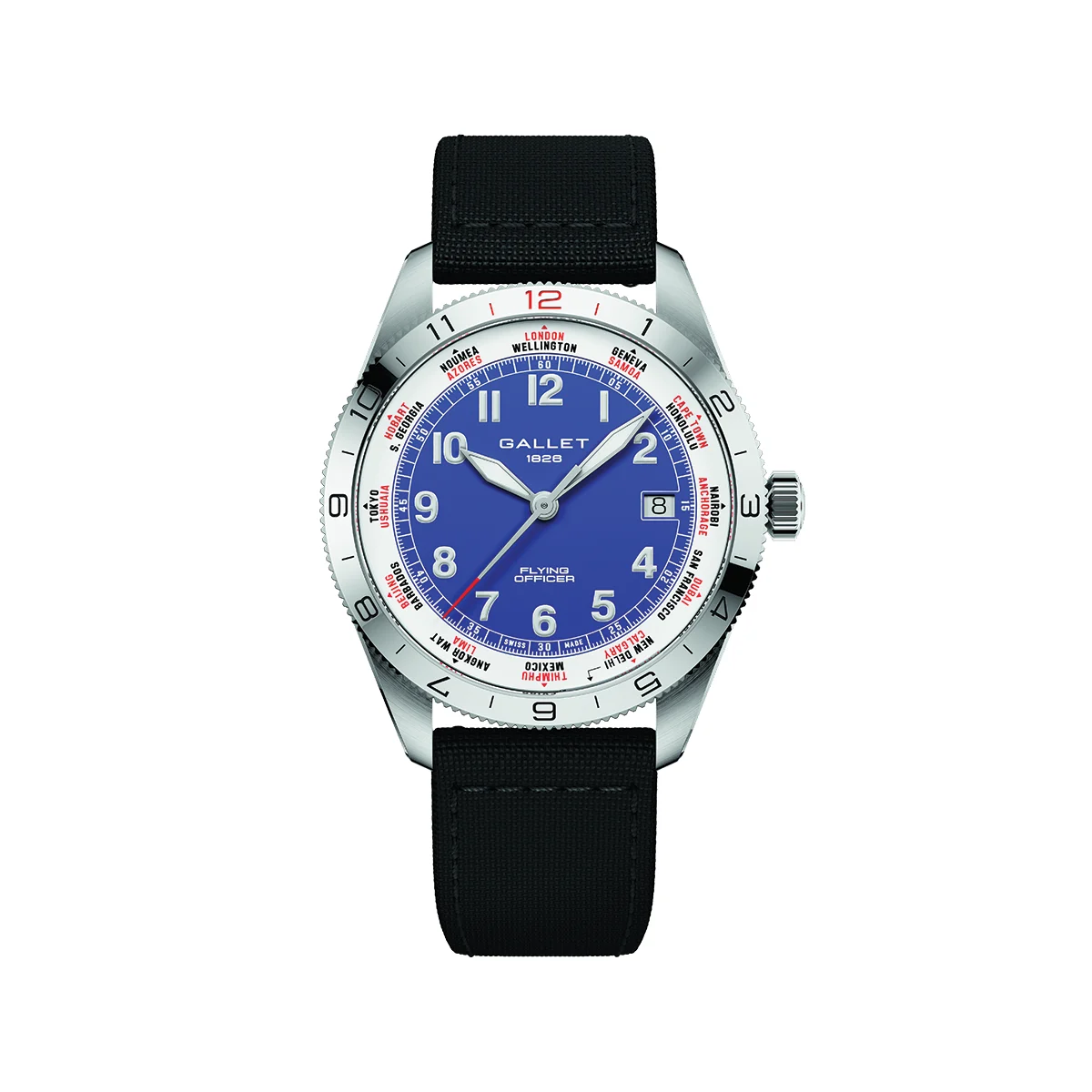 Gallet Flying Officer Automatic Date 40mm - Dark Blue on Fabric Strap AG1701131C1W1 40 mm kol saati