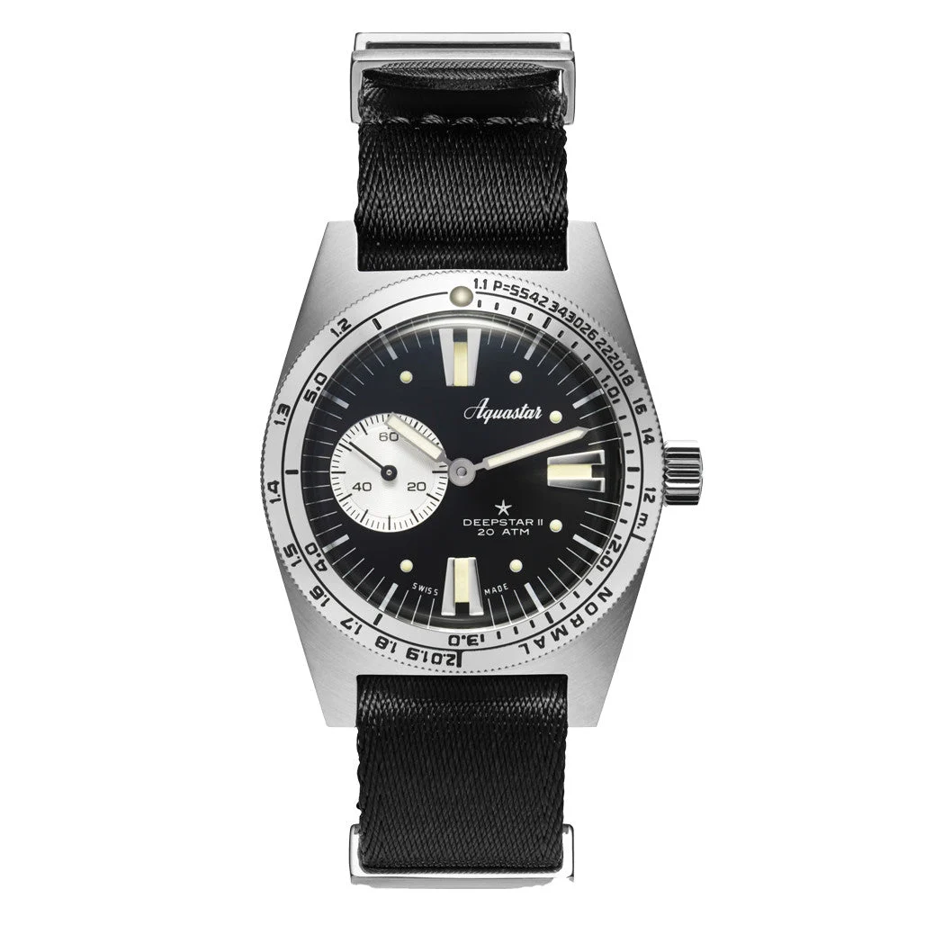 Aquastar Deepstar II Dive Watch with Vintage Black Dial #AS-776019 37 mm kol saati