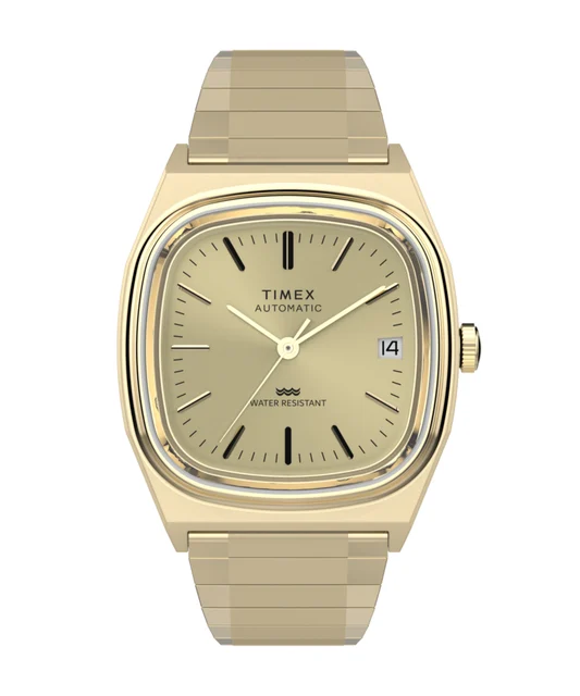 Timex Automatic 1983 E Line Reissue 34mm Gold-Tone Expansion Band Watch TW2Y07200 kol saat