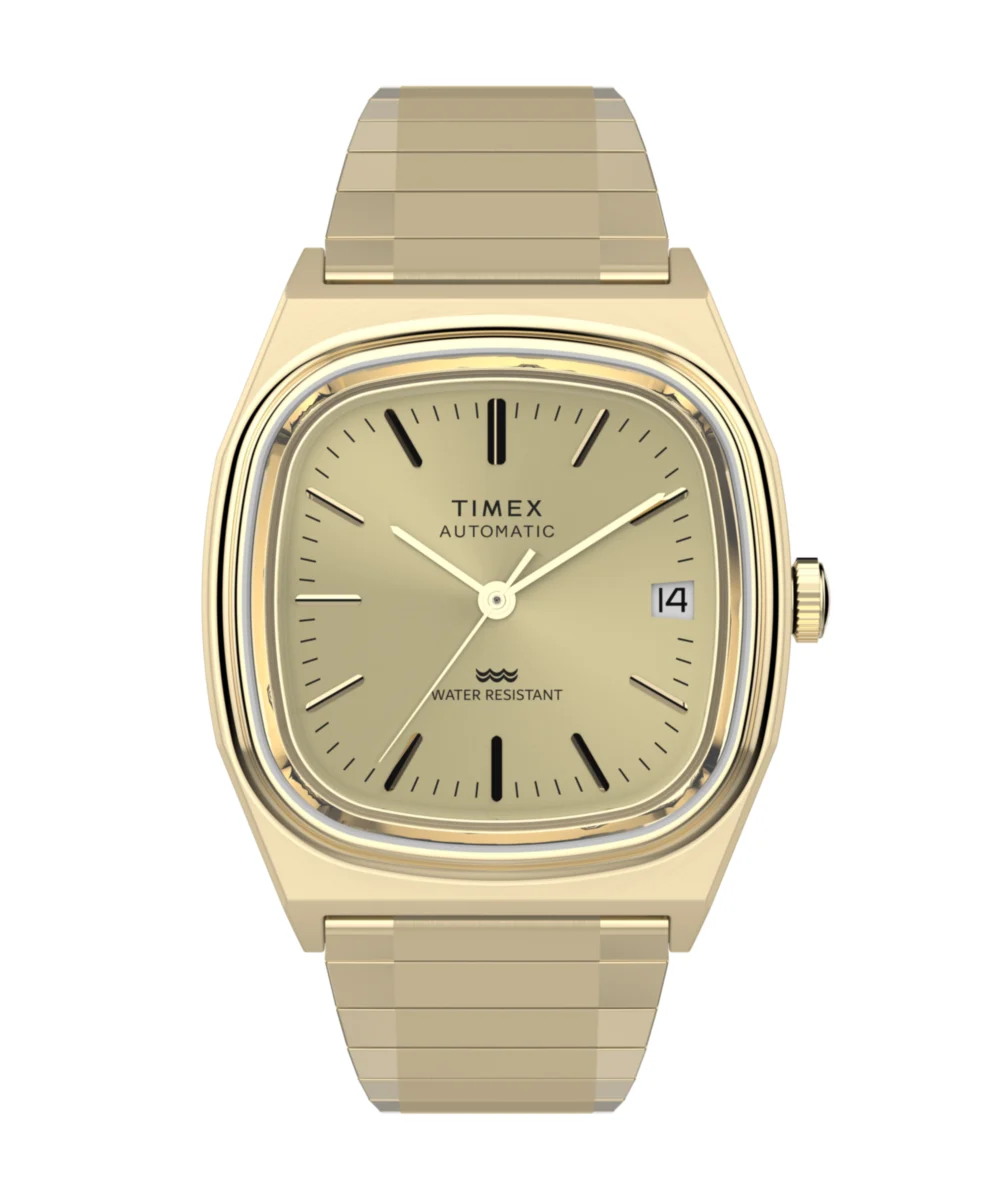 Timex Automatic 1983 E Line Reissue 34mm Gold-Tone Expansion Band Watch TW2Y07200 34 mm kol saati