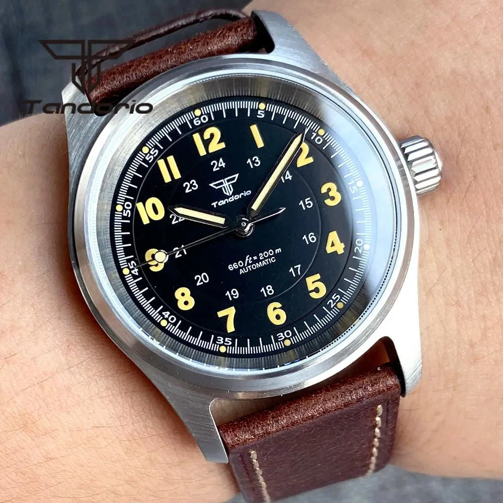 Tandorio Pilot Watch NH35A Movement Sapphire Glass TD103 14:350853#silver logo dial;5:56964 36 mm kol saati