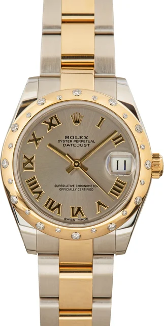 Rolex Mid-Size Datejust 178343 Diamond Bezel 178343BKSJ kol saati