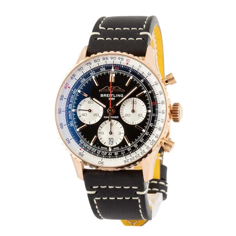 Breitling Navitimer 18k Red Gold Black Dial RB0138211B1P1 43 mm kol saati