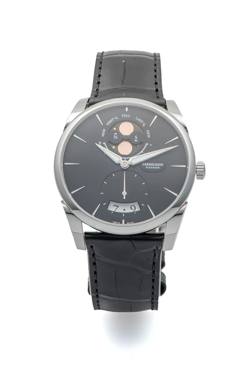 Parmiagiani PARMIAGIANI, REF. PFC-284-0001400, TONDA 1950 PHASE DE LUNE, NEW OLD STOCK, STEEL kol saati