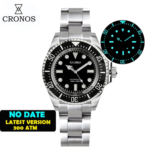 Cronos Watch Store Cronos 44mm Sub Diver Watch L6009 - No Calendar 克诺时-L6009-无历-渐变蓝面-黑圈-印刷