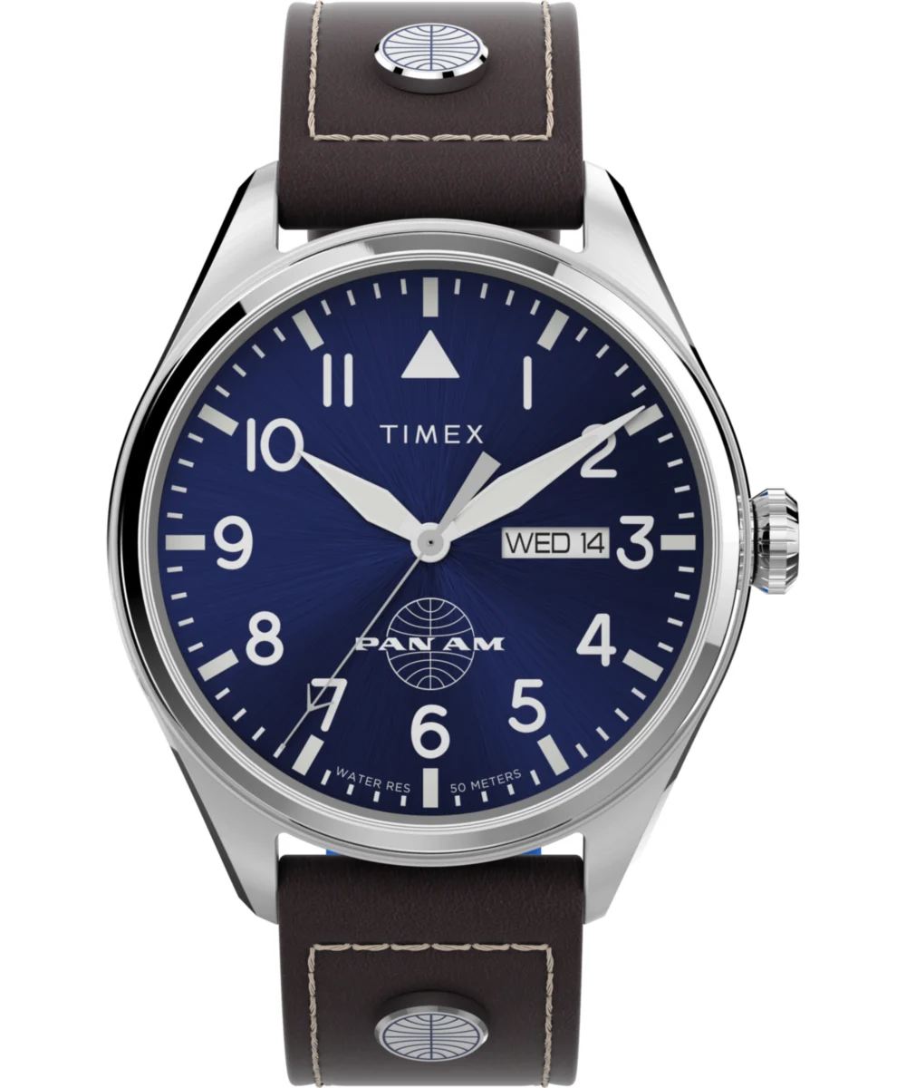 Timex Pan Am x Day-Date 42mm Leather Strap Watch TWG030100 42 mm kol saati