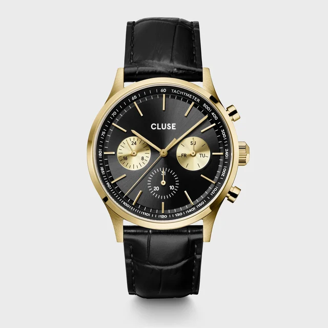 CLUSE Anthéor Multifunction Watch Leather, Full Black, Gold Colour CW21004 kol saati