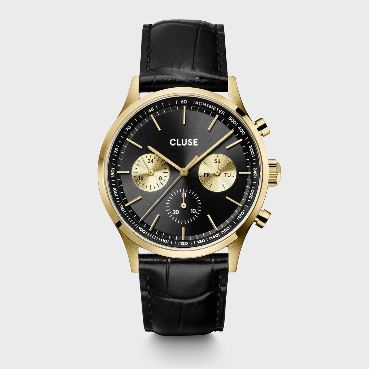 CLUSE Anthéor Multifunction Watch Leather, Full Black, Gold Colour CW21004 42 mm kol saati