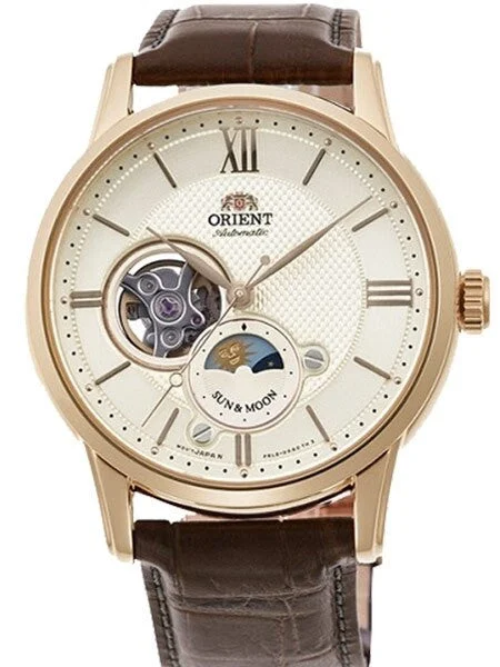 Orient Open-Heart Sun and Moon Automatic Watch with Hand Winding #RA-AS0004S10A 42 mm kol saati