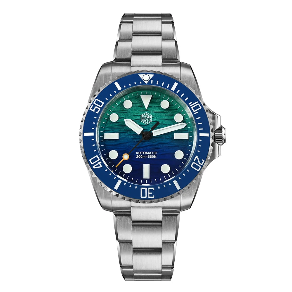 San Martin Automatic Watch 圣马丁-SN0126GS - 浅蓝波浪 - 三株 38 mm kol saati