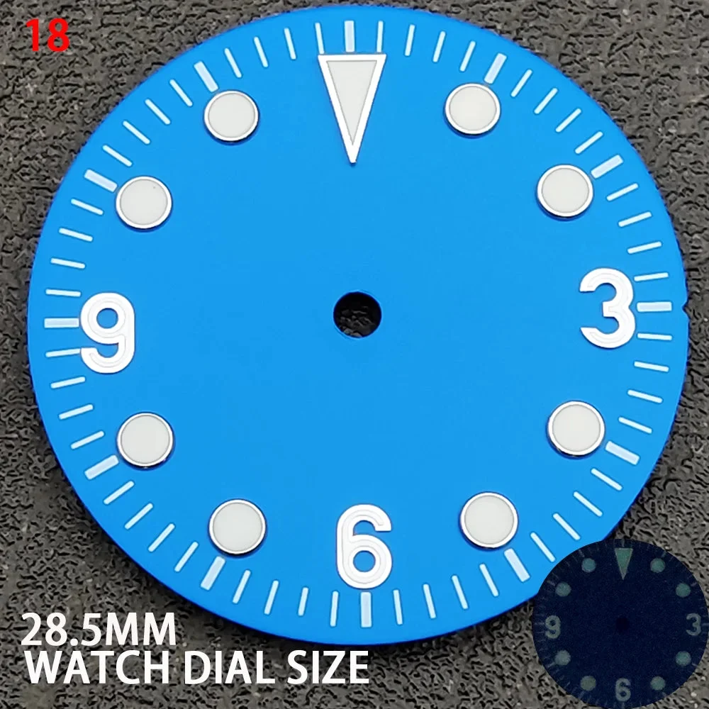 Tandorio Modified 28.5MM Blue 369 Nail Watch Dial Weak Luminous Watch Faces Watch Accessory Fit NH35 Movement 14:201447598#Blue 28.5 mm kol saati