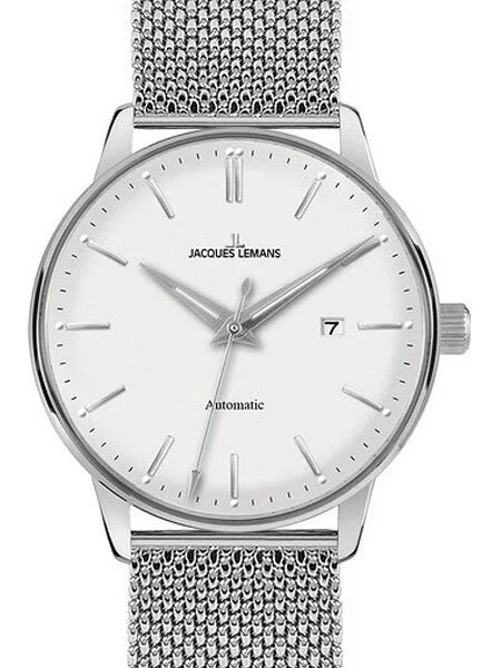 Jacques Lemans Nostalgie 42MM Automatic Dress Watch with Mesh Bracelet #N-206C 42 mm kol saati