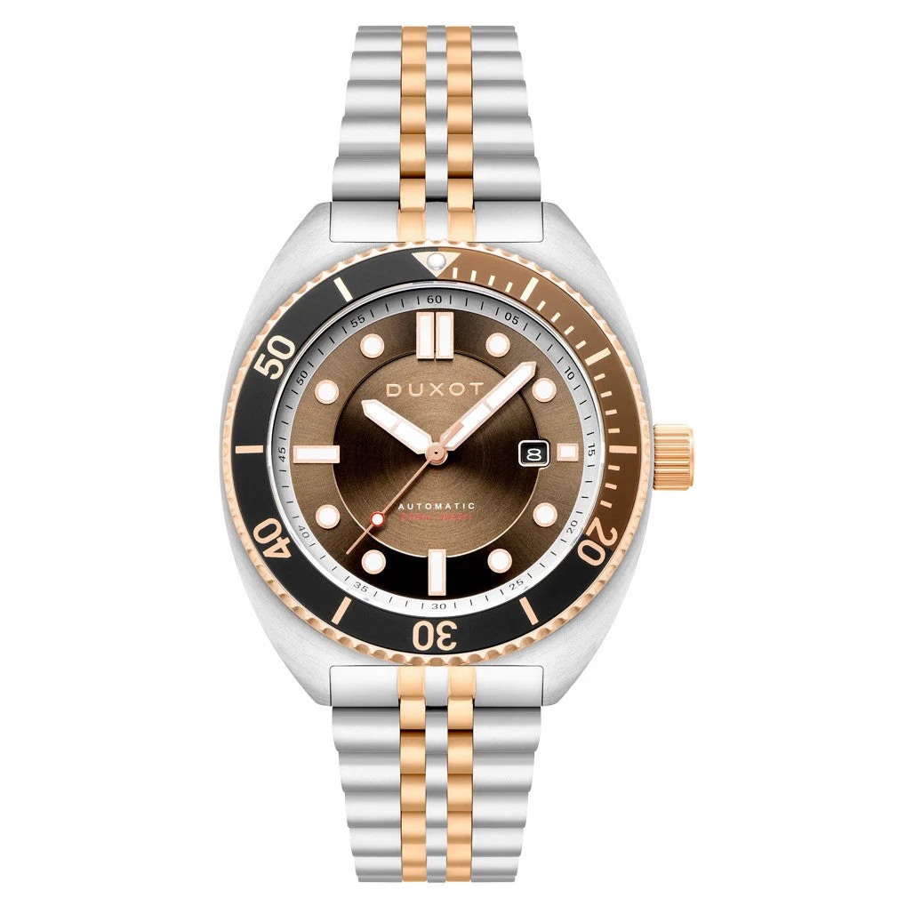 Duxot Tortuga Automatic Two-Tone Dive Watch with Brown Dial #DX-2026-55 45 mm kol saati