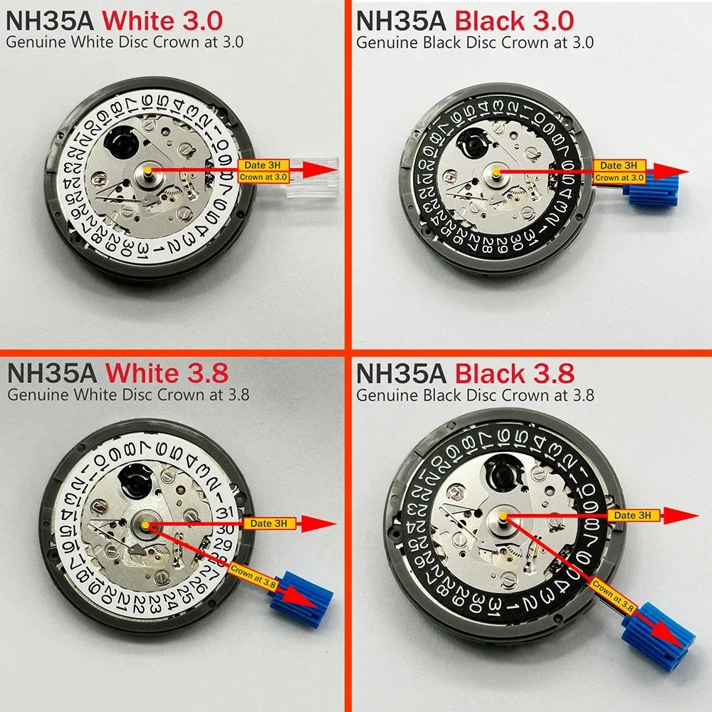 Tandorio Japan Original Nh35 Movement Crown At 3.8 3 6 Nh35A With Black Date Automatic Mechanical Watch Dial Mods Repair Watchmaker 14:193#White at 3 36 mm kol saati