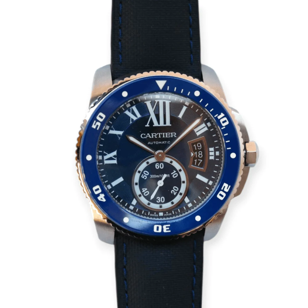 Cartier Calibre Diver 42mm Steel Blue Dial Canvas Pre-Owned Cartier Calibre Diver 42mm Steel Blue Dial Canvas 42 mm kol saati
