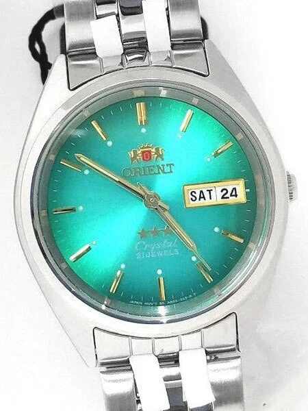 Orient Automatic Watch with Green Dial, Day-Date and SS Bracelet #AB0000AF 37 mm kol saati