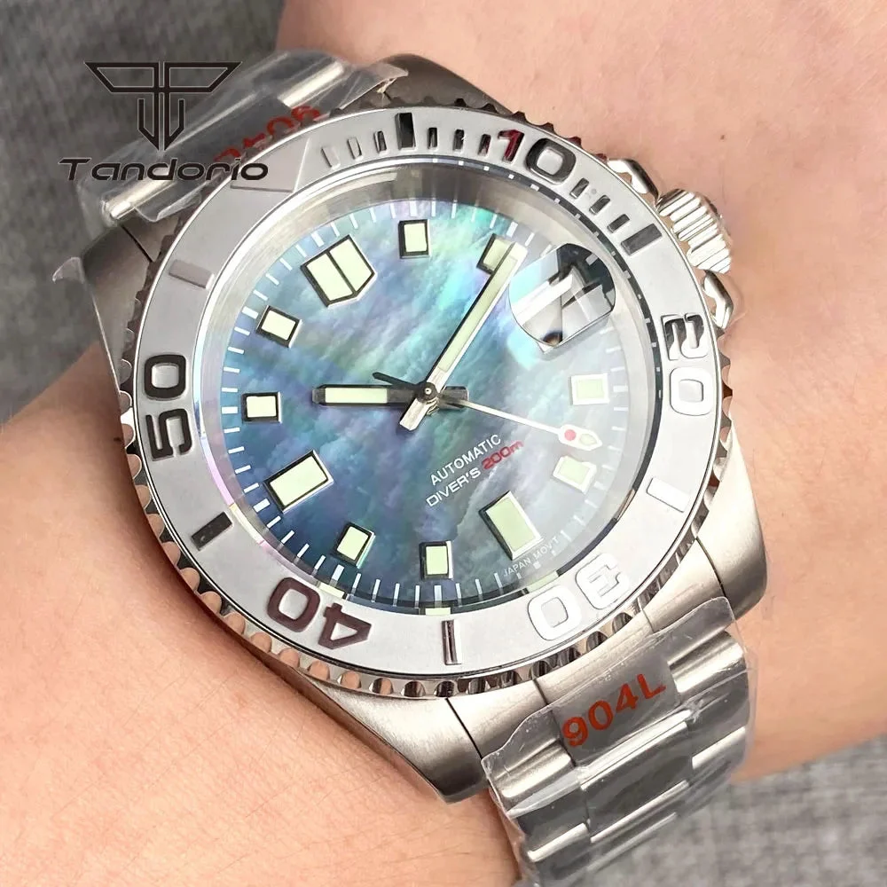 Tandorio Yacht Master Submariner TD265 40mm 200m NH35A Dive Watch MOP Sapphire Glass Back Yacht Submariner 14:350853#black blue bezel;5:56964930#steel back 40 mm kol saati