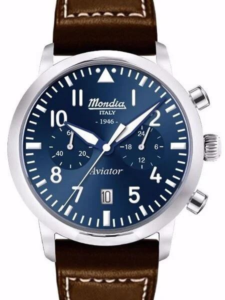 Mondia Quartz Chronograph Watch with Stopwatch, 24-Hour Sub-Dial #MI-781-SS-04BL-CP kol sa