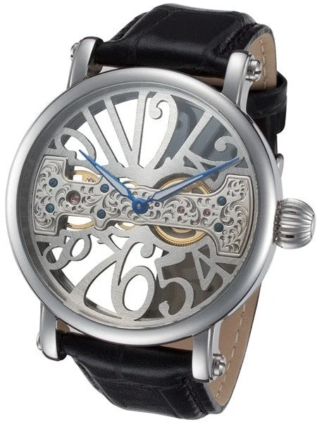 Rougois Open-Face, Bridge Mechanical Hand Wind Watch w/Blue Hands RS294S-BLK 42 mm kol saati