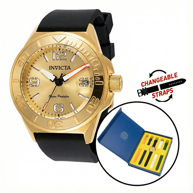 Invicta OCEAN PREDATOR Watch - 43mm, Green, Orange, White, Blue, Black with Interchangeabl
