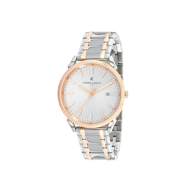 PIGALLE MENS Pigalle Two Tone Metal Link Watch in Rose Gold and Silver with Fluted Bezel a