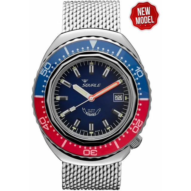 Squale Blue Red Sapphire Bezel 2002.SS.BLR.BL.ME22 kol saati
