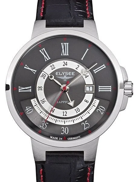 Elysee Marathon Swiss Quartz Dress GMT Dual Time Watch with Sapphire Crystal #17006E kol s