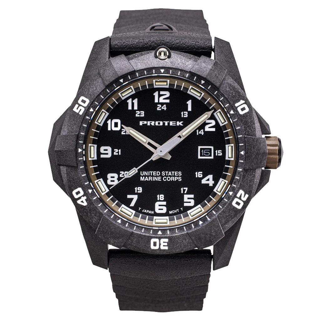 Protek Carbon Composite Official USMC Tritium Dive Watch with Sand Accents #PT1016-USMC kol saati